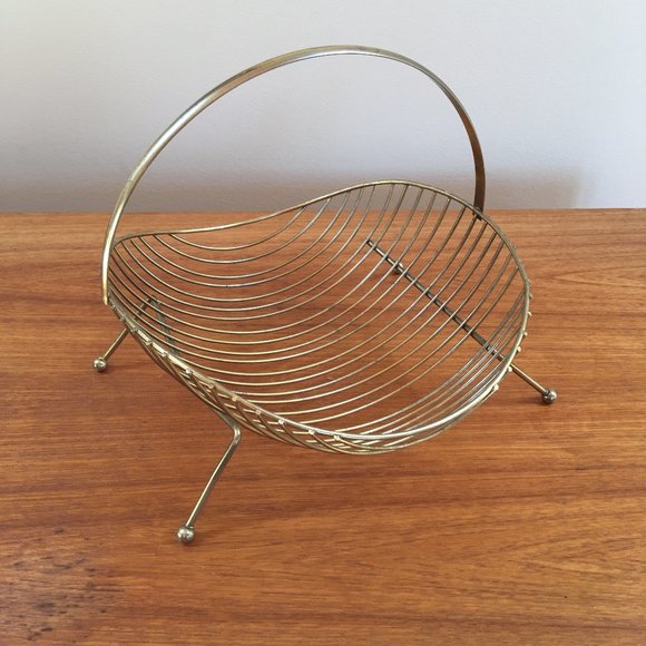 Vintage Gold Tone Wire Basket Mid Century Modern